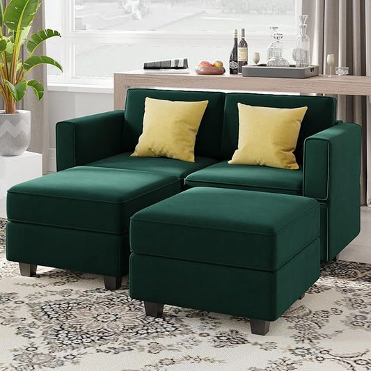 Belffin Modular Sectional Sofa with Reversible Chaise L Shaped Couch with Ottoman Modular Sofa Couch with Storage for Small Space Green