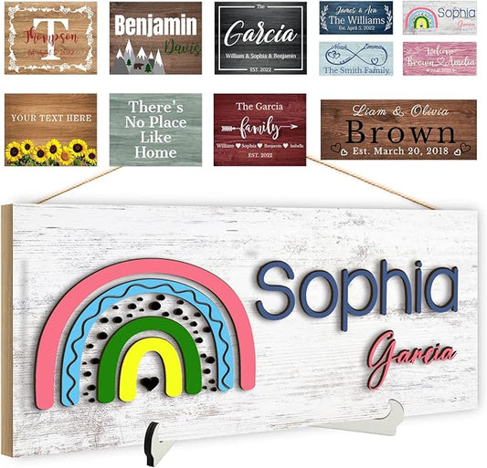 Custom Wood Sign Prsonalized Text Business 3D Home Decor, Personalized Rustic Plaque Board Hanging Wooden Name Sign for Wall Art, Customized Signs Plank Decoration Gifts for Wedding Family Farmhouse Kitchen, Rectangle