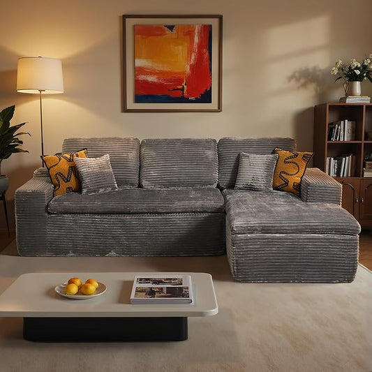 ovios 105” Modular Sectional Sofa with Thicken Seat Cushion, Cloud Couch with Deep Seat, Modern L-Shape Sofas Couches with Chaise,Upholstered Couches for Living Room Bedroom,Grey