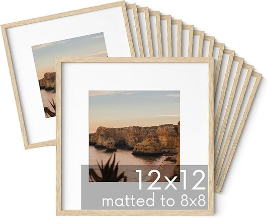 HAUS AND HUES Square Picture Frames Set - 15 Wooden Frames, 12x12 with Mat, Beige Oak Finish