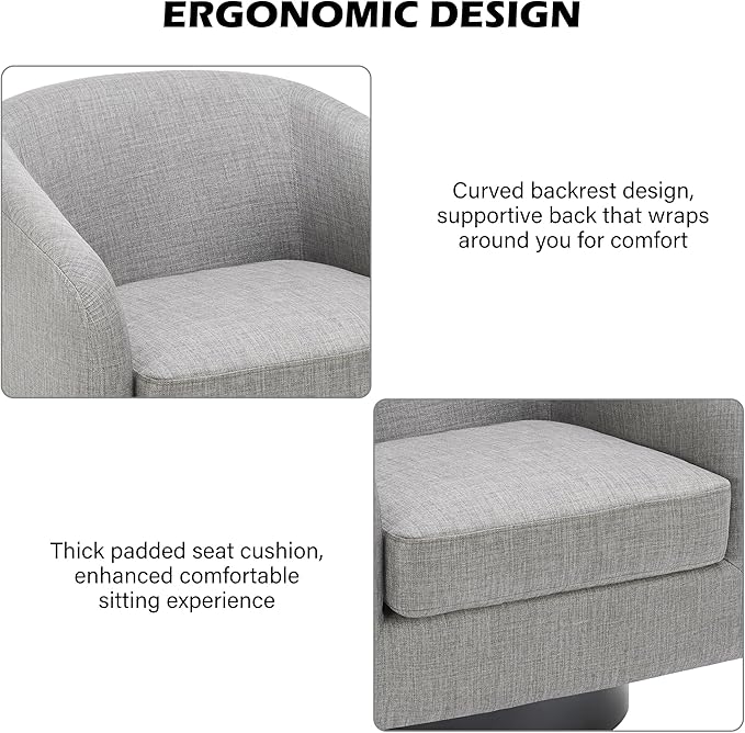 Swivel Barrel Accent Chair, Modern Round Linen Arm Chair for Living Room, Bedroom, Comfy Club Reading Chairs for Adults（Linen Fabric, Light Grey, Set of 4