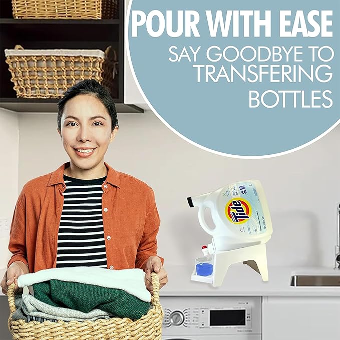 TidyFriend 3 Pack Laundry Detergent Dispenser with Tray & Strap, Laundry Soap Dispenser with Non-Slip Rubber Feet for Washing Room Organization, Easy Pour (White)