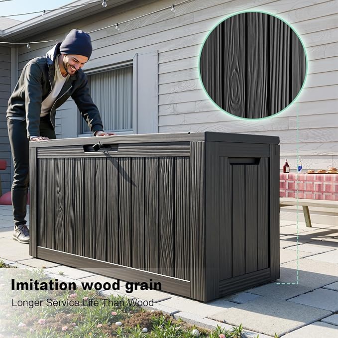 80 Gallon Deck Box Large Outdoor Storage for Patio Furniture,Outdoor Cushions,Garden Tools and Pool Supplies,Waterproof,Resin,Lockable(Black) (Black, 80 Gallon)