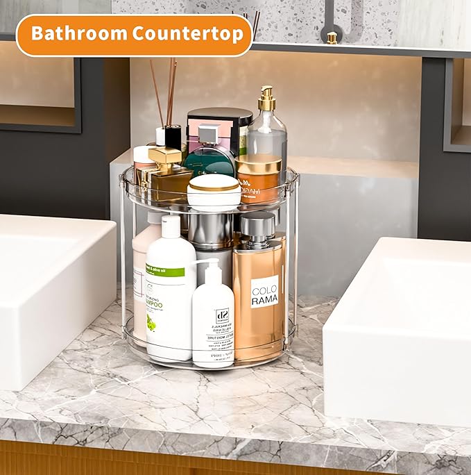 2 Tier Lazy Susan Turntable for Cabinet,Countertop,Pantry,9.5"W Spinning Seasoning Organizer,Double Rotating Kitchen Spice Rack Organizer and Condiments,Medicine,Vitamin Bottle Organizer Carousels,1Pc