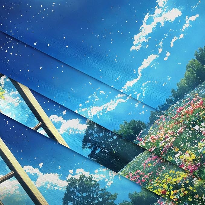 LB Wildflower Moon Tapestry, Window Forest Plant Green Leaf and Garden Colorful Floral Wall Tapestry for Bedroom, Night Sky Wall Art for Living Room Dorm Home Decor Ready to Hanging, 59 x 51 Inches