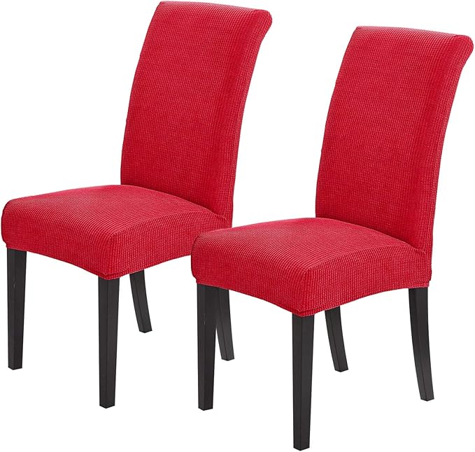 Joccun Chair Covers for Dining Room Set of 2, Dining Chair Slipcovers Stretch Dining Room Chair Covers Seat Protector,Washable Parsons Chair Cover for Home,Hotel,Banquet(Ruby,2 Pack)
