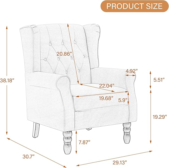 UIXE High Back Accent Chairs Set of 2, Upholstered Armchair in Fabric, Retro Wingback Arm Chair for Living Room, Comfy Single Sofa Bedroom Reading Seat with Solid Wood Legs - Black Blue