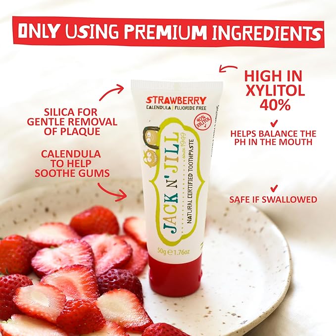 Jack N' Jill Natural Toothpaste for Baby and Infants - Fluoride Free Training Toothpaste, 40% Xylitol, BPA Free - Raspberry, 1.76 oz (Pack of 1)