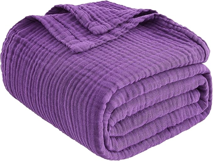 EMME Cotton Muslin Twin Blanket Breathable Gauze Blanket Soft Lightweight Blankets Adults Gifts for Women (Purple, 60"x80")