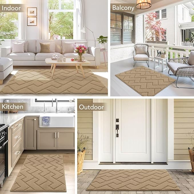 hicorfe Front Door Mat Outside Entrance,36"x59" Absorbent Muddy Dirt Resist Welcome Door Mats Outdoor Indoor,Stain and Fade Resistant,Non Slip Backing Entry Mat Doormat for Entryway(Brown)