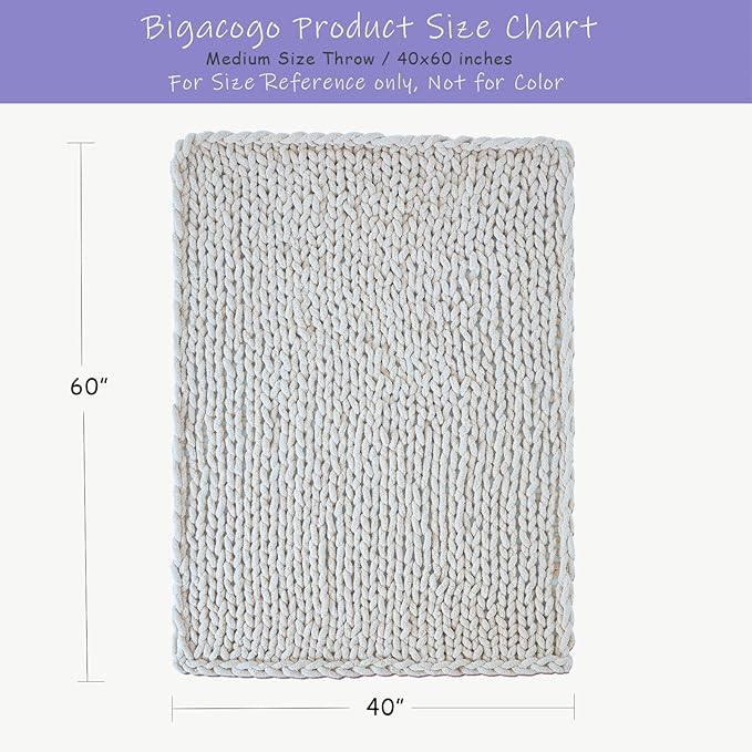 Bigacogo Chunky Knit Throw Blanket for Couch, 40x60 inches, 100% Hand Knitted with Thick Jumbo Chenille Yarn, Cozy Soft Large Rope Knot Cable Crochet Blankets for Sofa Bed Living Room, Goldenrod