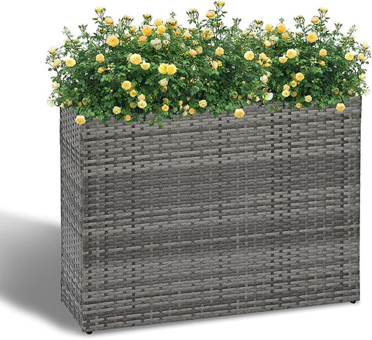 LEWIS&WAYNE Large Rectangular Block Planter Box Handmade Wicker Tall Planters for Outdoor Plants with Removable Liners Modern Planter for Indoor Outdoor Patio Deck - Gray, 38''x11''x30''