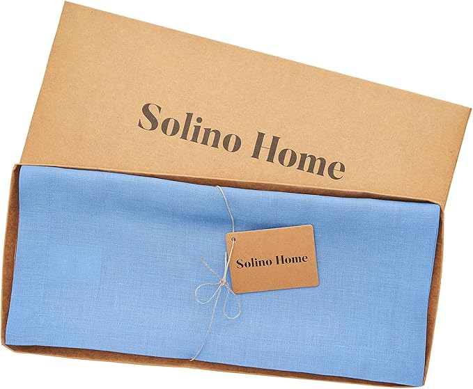 Solino Home Linen Table Runner 60 Inches - 100% Pure Linen Provence Blue Table Runner 14 x 60 Inch Ideal for Dresser and Coffee Tables - Fete
