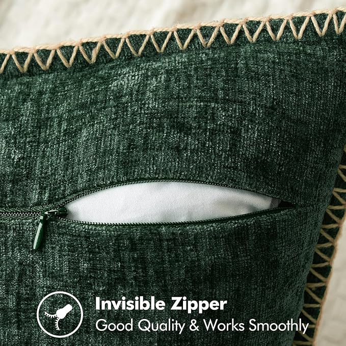 MIULEE Pack of 2 Christmas Pillow Covers 24x24 Inch Dark Green Farmhouse Decorative Throw Pillow Covers with Stitched Edge Soft Chenille Solid Dyed Couch Pillow Covers for Sofa Bed Living Room