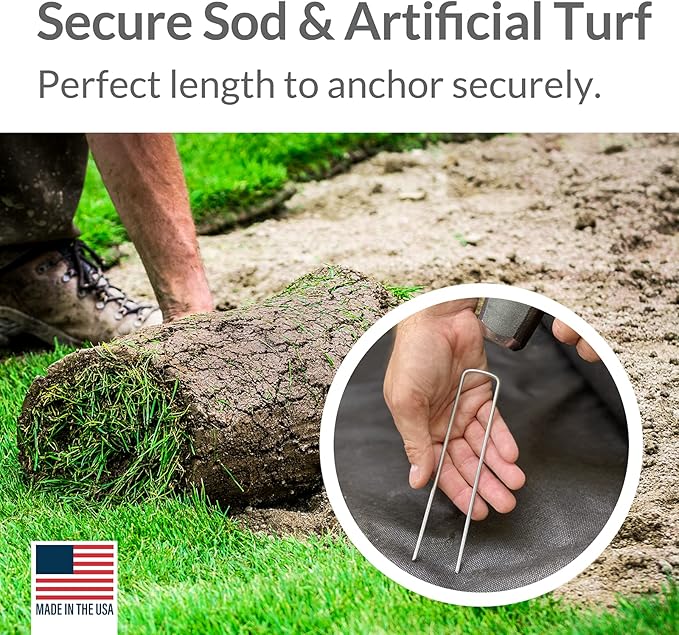 Pinnacle Mercantile USA Made 450 Pack Garden Landscape Staples Weed Barrier Fabric Stakes Galvanized 6 inch Pins Anti Rust Sod Staple 11 Gauge Steel