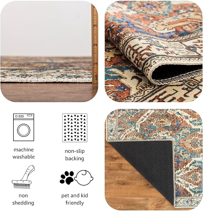 Keen Home Design 4x6 Rug - Machine Washable Area Rug with Non-Slip Backing, Ideal for Living Room, Dining Room, Bedroom - Vintage, Easy Clean, Durable, Low Pile Rug - (4' x 6')