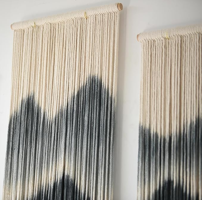 IOWER Large Macrame Wall Hanging 5Pcs Handmade Dip-Dyed Mountain Wall Decor Combination Suspension Bedroom Living Room Modern Fiber Yarn Wall Art