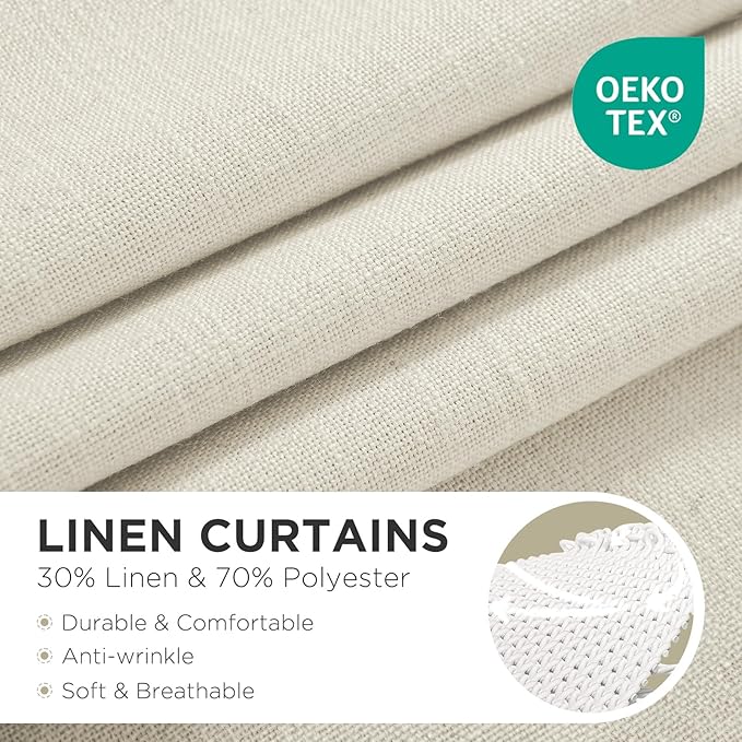 Joydeco Linen Curtains 120 inch Length 2 Panel Set, Light Filtering Curtain for Living Room Bedroom, 52 inch Wide Drapes with Rod Pocket Back Tab