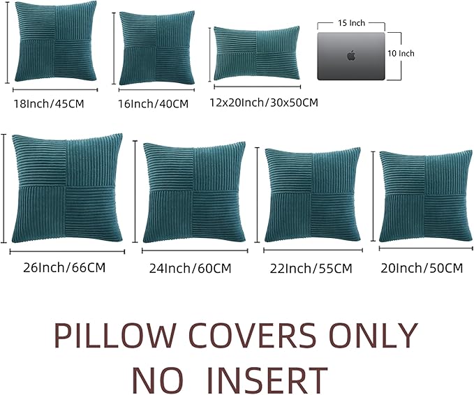 Fancy Homi 2 Packs Teal Euro Decorative Throw Pillow Covers 26x26 Inch for Living Room Couch Bed, Rustic Farmhouse Boho Home Decor, Soft Corss Corduroy Patchwork Textured Square Cushion Case 66x66 cm