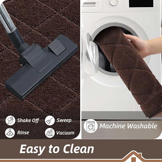 BEQHAUSE Dirt Trapper Door Mat 24" x 60", Doormat Non-Slip Entryway Rugs Washable, Dog Door Mat Stain Resistant and Absorbent Welcome Floor Mat for Front Back Door, Muddy Wet Shoes & Paws, Brown