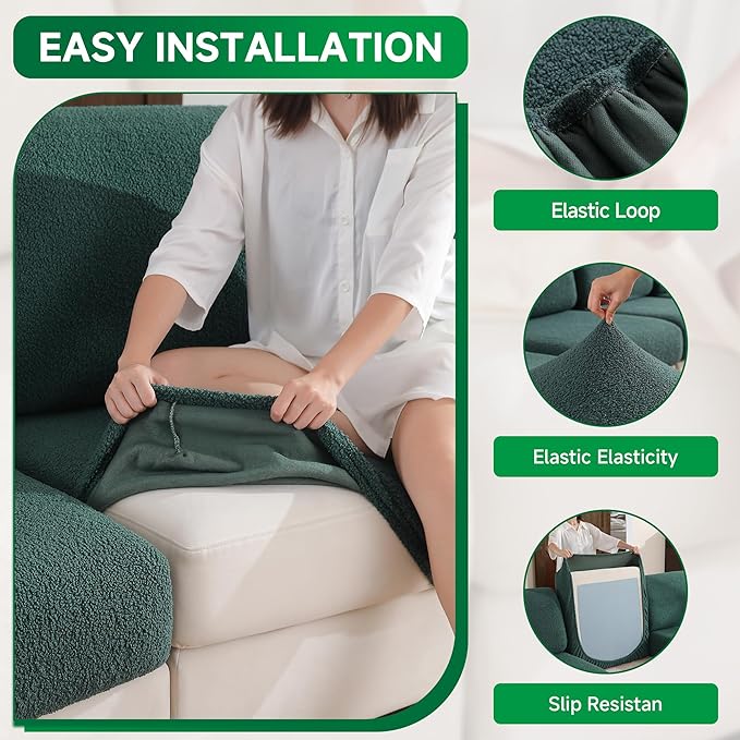 Couch Cushion Covers for Sectional Sofa, Stretch Soft Sofa Slipcovers Washable Wear-Resistant Universal Furniture Protector for Living Room(1 Piece Large Cover, Green)