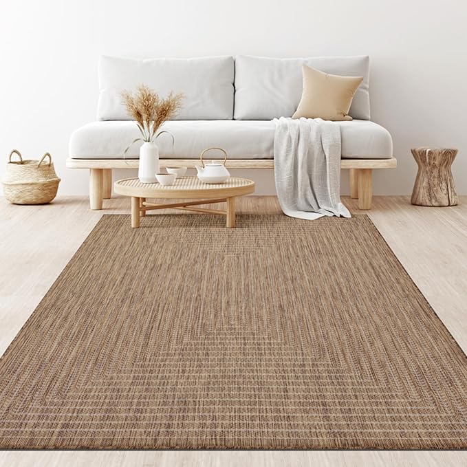 Adiva Rugs Outdoor Indoor Area Rug, Weather Resistant, Easy to Clean, Stain Resistant Floor Mat for Dining Room, Backyard, Deck, Patio (Wooden, 10' x 14')