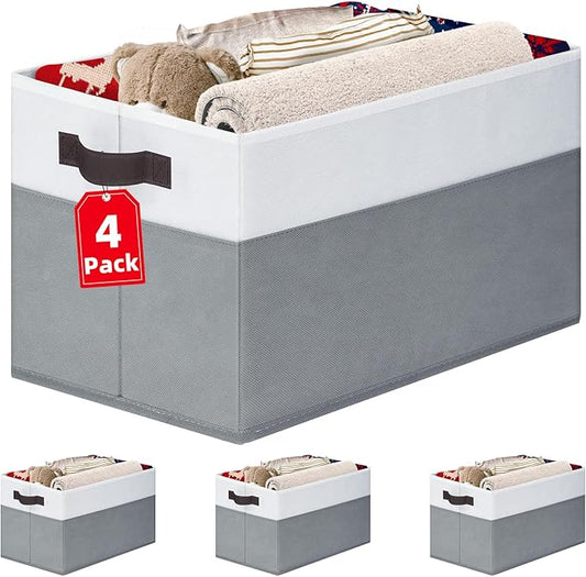 Criusia 4 Pack Large Storage Baskets for Shelves | Fabric Closet Organizers and Storage Bins with Handles Home Organization | Decorative Collapsible Baskets for Organizing Clothes Toy Nursery 14"x10"