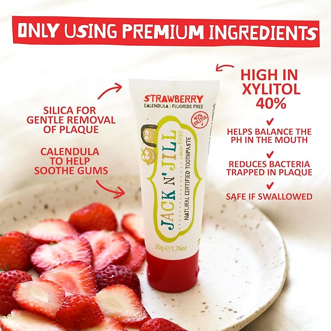 Jack N' Jill Natural Toothpaste for Baby and Infants - Fluoride Free Training Toothpaste, 40% Xylitol, BPA Free - Banana, 1.76 oz (Pack of 2)