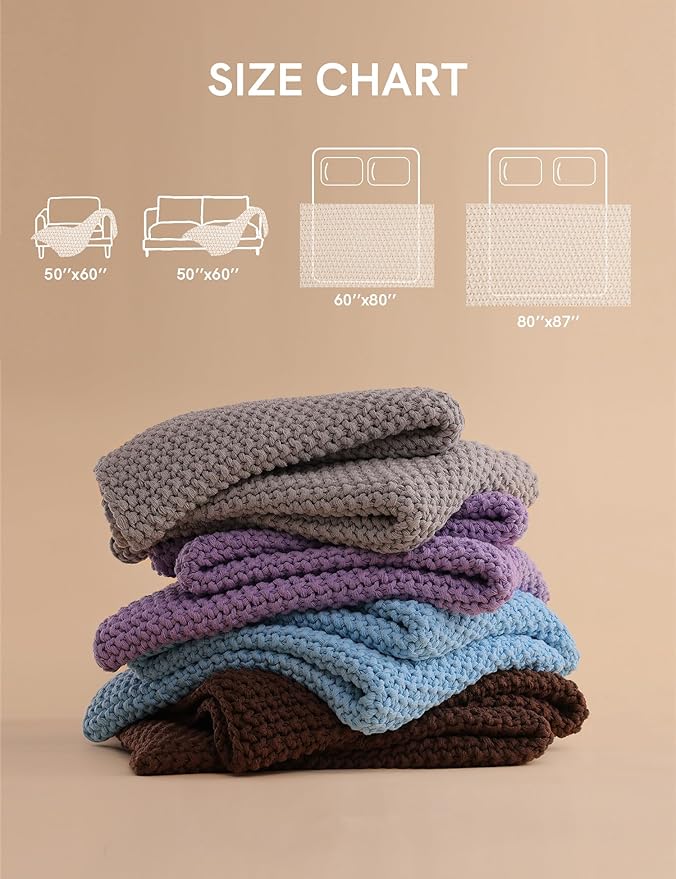 YnM Chunky Cotton Knit Throw Blanket, Cable Knit Throws for Bed Couch Sofa, Comfy & Relaxing, Decorative Piece for Farmhouse Modern Boho Rustic Scandinavian Chic Vibe, Chocolate Brown 60x80 Inches