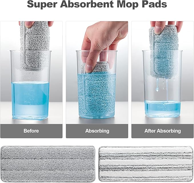 JOYMOOP Flat Mop Pads, Microfiber Mop Cleaning Pads, Washable Pads, Pads Replacement for JOYMOOP Flat Mop or Mop Bucket Set, Pack of 4 Refills 13inch - Grey and Stripe