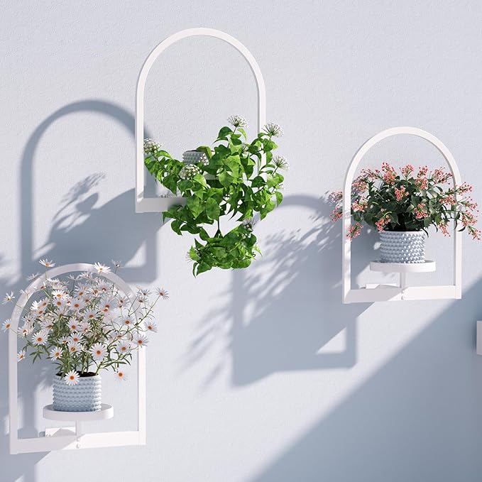 Wall Plant Holder, Wall Planter for Indoor Plants, Window Plant shelves for Multiple Plants Indoor Outdoor, Framed Plant Holder for Home Decor (3 Pack)
