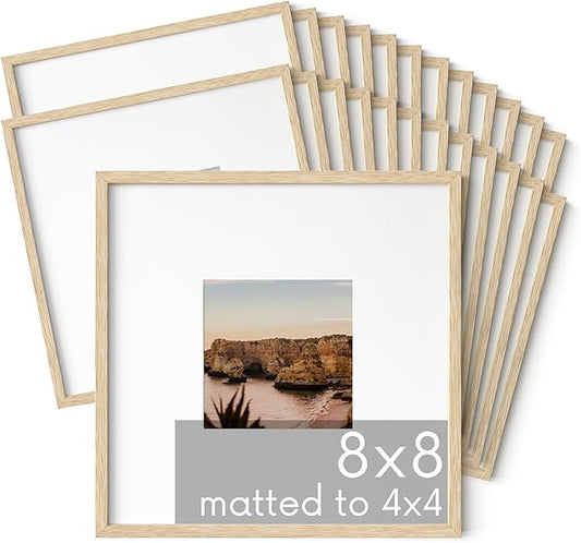 HAUS AND HUES Square Picture Frames - 8x8 Set of 25, Wooden Frames with Mat, Beige Oak Finish