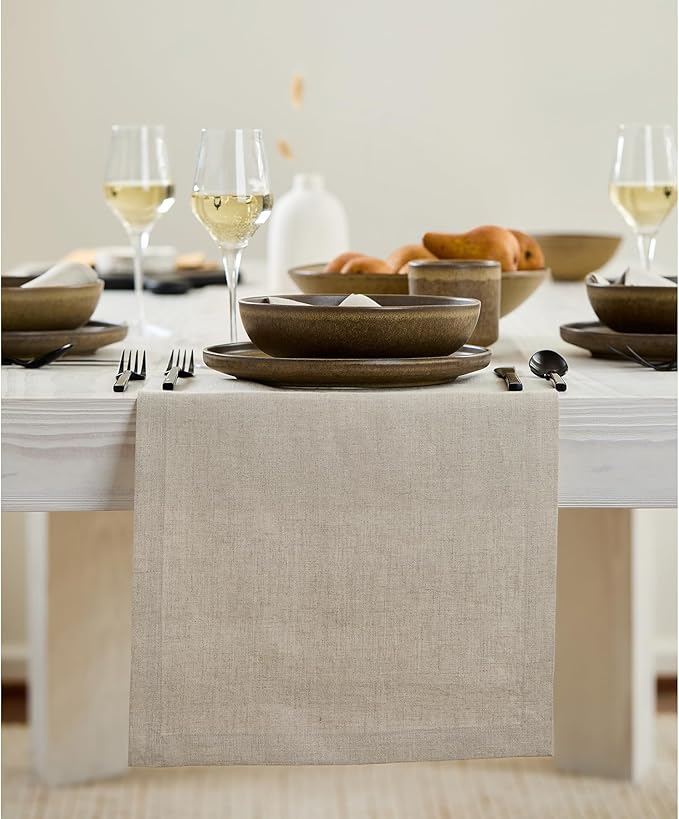 Solino Home Linen Natural Table Runner 72 Inches Long - 100% Pure Linen Dining Table Runner 14 x 72 Inch for Fall, Autumn, Thanksgiving - Fete