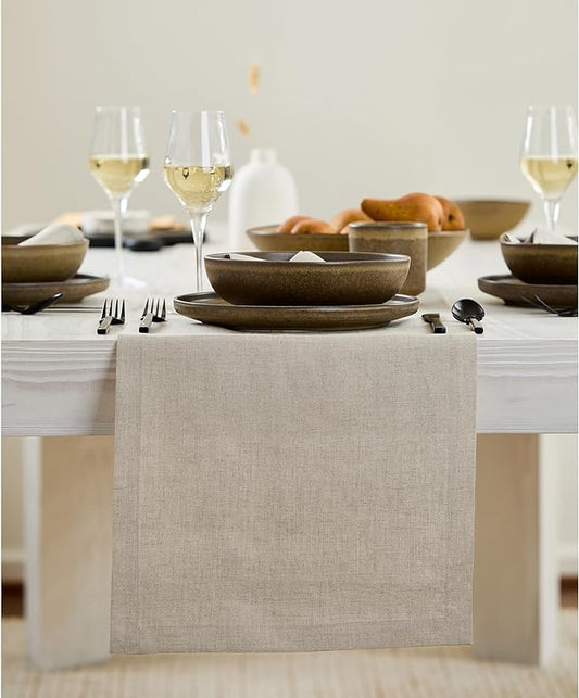 Solino Home Linen Natural Table Runner 60 Inches - 100% Pure Linen Short Table Runner 14 x 60 Inch Ideal for Dresser and Coffee Tables - Fall, Autumn, Thanksgiving - Fete