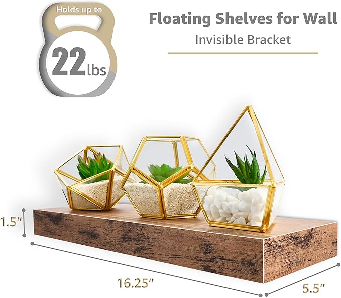 Sorbus Floating Shelves for Wall, Bathroom Shelves Wall Mounted for Kitchen, Bedroom, Living Room, Bathroom Storage, Over Toilet, Hanging Book Shelf for Ｗall Home Decor (Mahogony, 5 Pack)