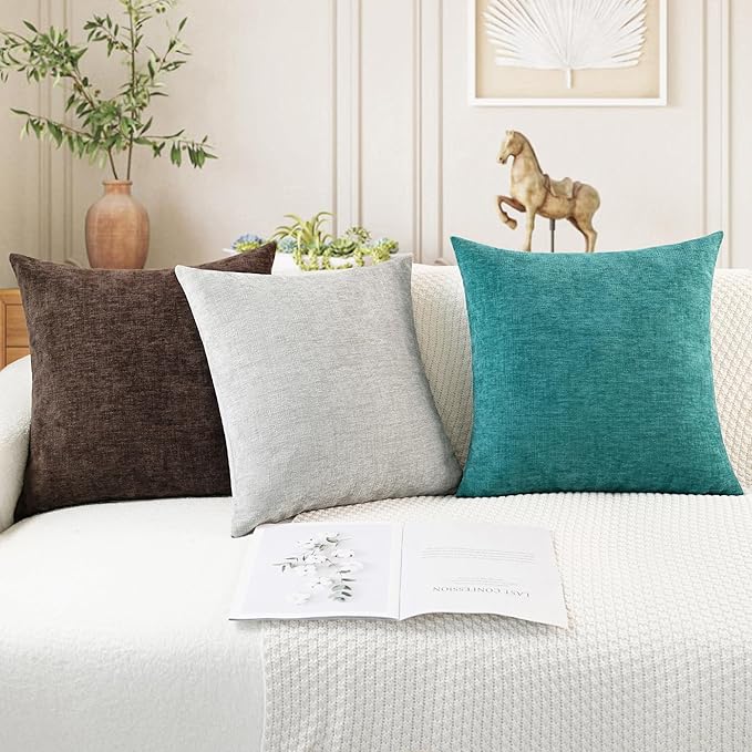 CaliTime Throw Pillow Covers Decorative 16 X 26 Inches Pack of 2 Cozy Chenille Cushion Cases for Couch Sofa Bed Living Room Home Coffee