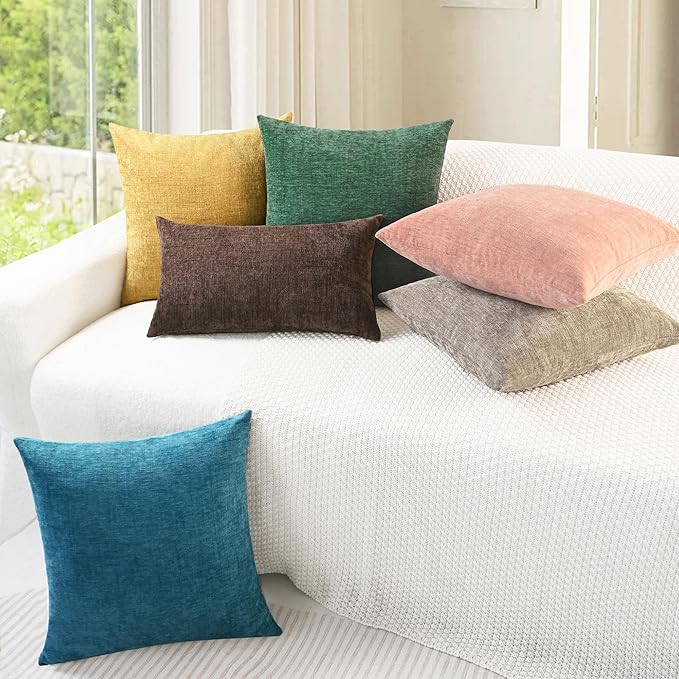 CaliTime Throw Pillow Covers Decorative 16 X 16 Inches Pack of 2 Cozy Chenille Cushion Cases for Couch Sofa Bed Living Room Home Light Taupe