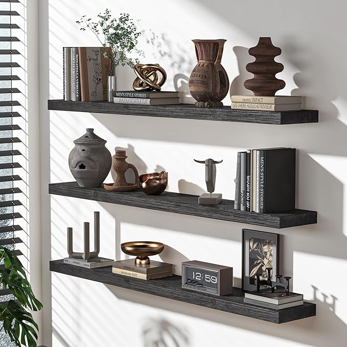 Floating Shelves for Wall, USA-Sourced Fir Wood 48 Inch Wall Shelves Set of 1, Natural Rustic Solid Wooden Floating Shelves Wall Mounted, Nursery Book Storage Shelf, Display Shelf for Bathroom