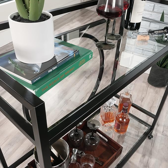 Sauder International Lux Bar Cart, Black Finish