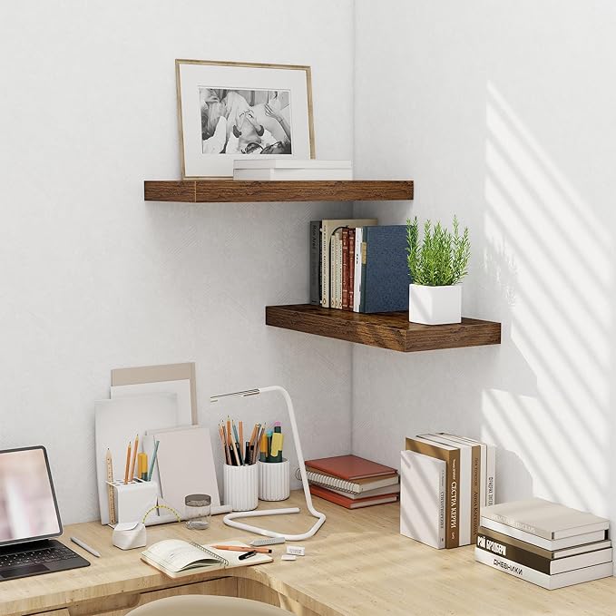 Fun Memories 24 Inch Floating Shelves Wall-Mounted, 10 Inch Deep Wall Shelves, 24 x 10 Floating Shelf for Living Room Bathroom Bedroom, Rustic Brown, Set of 2