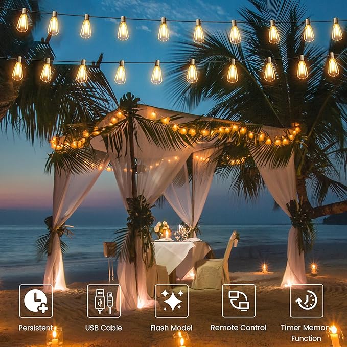 OHLUX 35FT Solar Globe String Lights Outdoor, Waterproof Solar Patio Lights with Remote, 17 Shatterproof ST38 LED Filament Bulbs, 2200K Soft White, Dimmable Edison Hanging Lights for Gazebo, Deck
