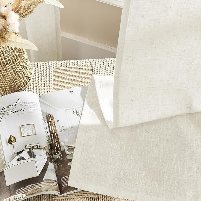 Joydeco Linen Curtains 2 Panel Set,Light Filtering, Ivory on Linen Curtains 90 Inch Curtains for Living Room, Cream Drapes 90 Inches Long Rod Pocket Back Tab Curtains (90" L x 100" W)