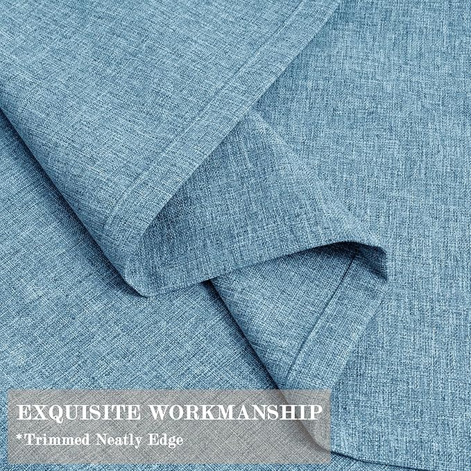 Extra Wide 100% Blackout Linen Textured Curtains - Room Dividers, W200 x L96 (1 Panel), Pinch Pleat Drapes for Living Room, Full Light Block Out Drapery for Sliding Door, Blue