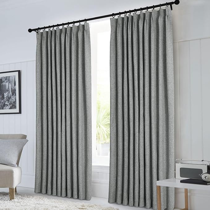 Macochico Extra Wide 100% Blackout Linen Curtains for Sliding Door Pleated Curtains with Hooks Insulated Soft Linen Drapes for Bedroom Living Room with Tieback Mid Grey 100”Wx84”L 1 Panel