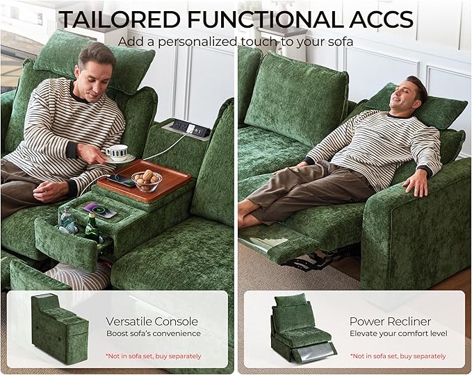 Oversized Modular Sofa Comfy Cloud Couch with Storage, Extra Deep Plush Sectional Sofa Set for Living Room, Covers Washable, Chenille, Olar (Green, 6-seatser with Corner & Ottoman, v-Shaped)