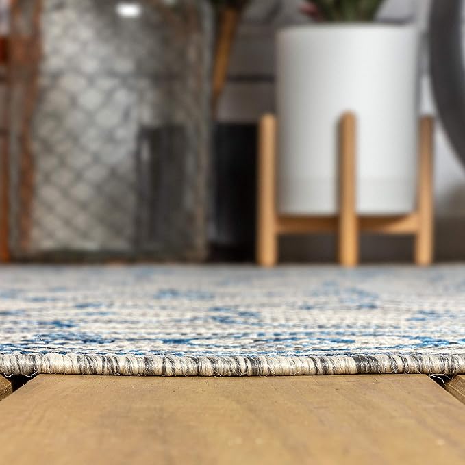 JONATHAN Y Vintage Filigree Indoor Outdoor Runner Rug 2X10 Gray/Navy, Charleston Textured Weave for Backyard, Patio, Porch, Easy-Cleaning, High Traffic, Pet-Friendly, Non-Shedding (SMB106C-210)