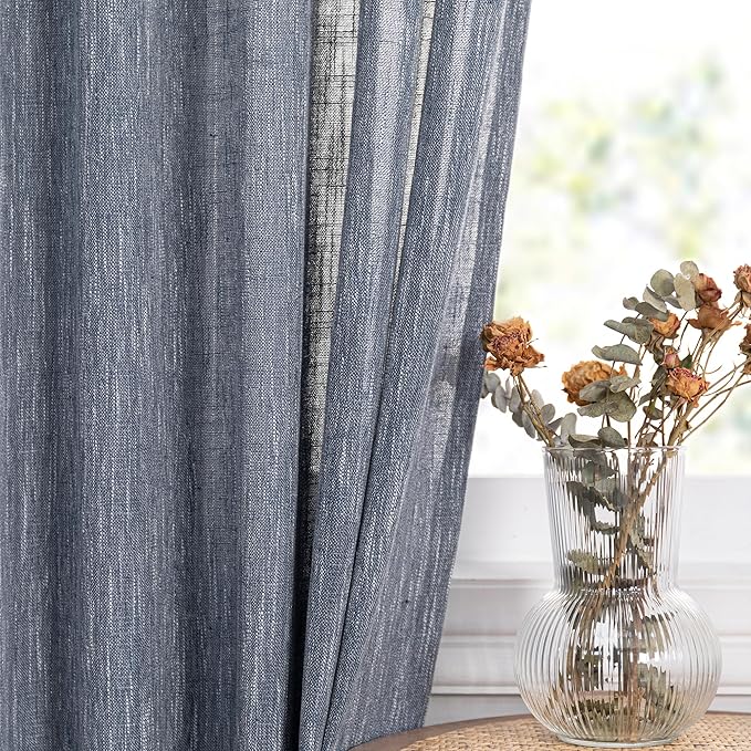 MYSKY HOME Floor Length Curtains Long Panels, Boho Curtains Farmhouse for Living Room Sliding Glass Door, Linen Look Texture Light Filtering, 50" x 95", Dusty Blue, Pack-2