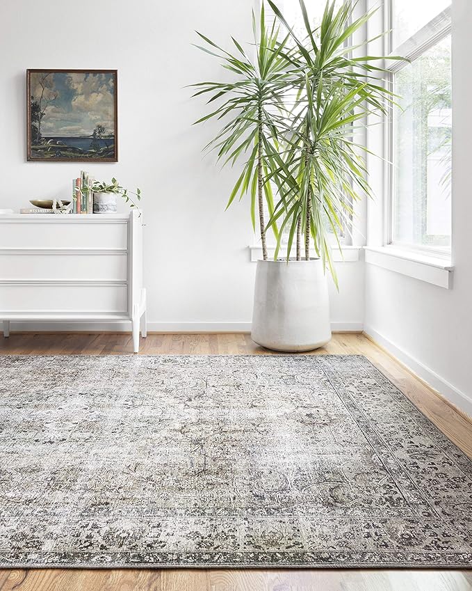 Loloi Layla Collection LAY-06 Taupe/Stone 9'-0" x 12'-0" .13" Thick Area Rug, Soft, Durable, Vintage Inspired, Distressed, Low Pile, Non-Shedding, Easy Clean, Printed, Living Room Rug