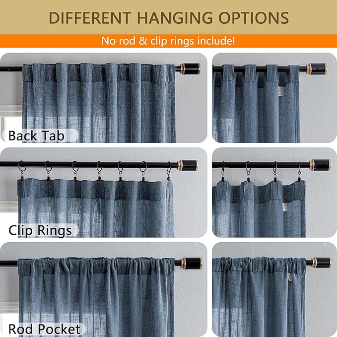 MYSKY HOME Floor Length Bedroom Curtains 90 Inch Long Panels, Boho Curtains Farmhouse for Living Room Sliding Glass Door, Linen Look Texture Light Filtering Rod Pocket, 100" x 90", Dusty Blue, Pack-1