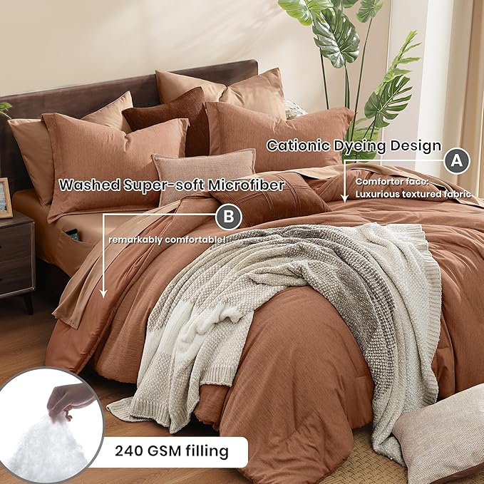 Monbix King Size Comforter Set, Autumn Leaf King Bedding Set Reversible, King Comforter Set 7 Pieces, Cationic Dyeing Bed in a Bag with Comforter, Sheets, Pillowcases & Shams